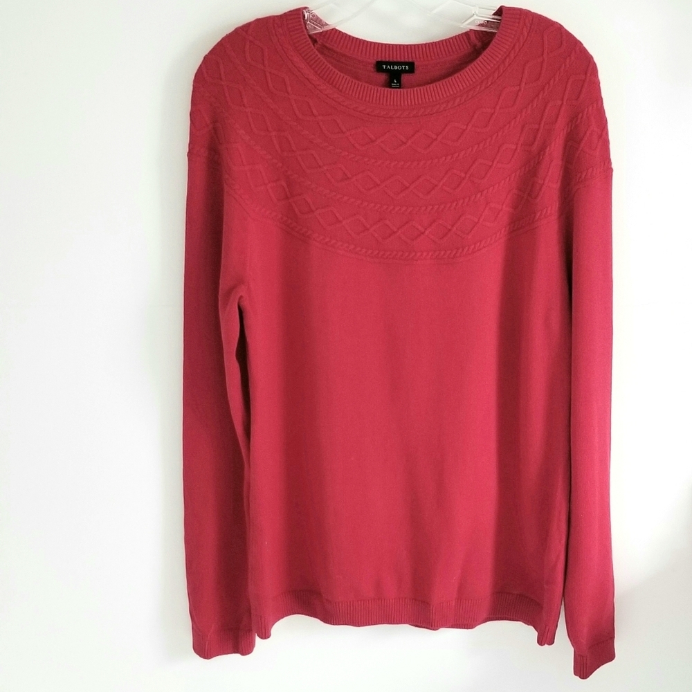 Talbots Sweater Touch of Cashmere cable knit cherry red